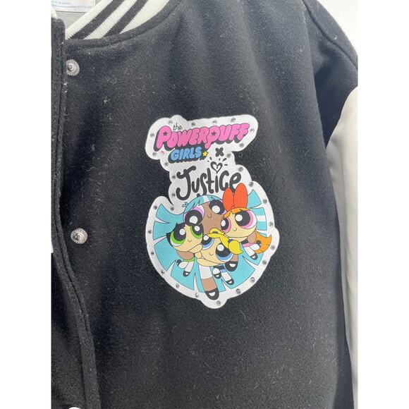 Powerpuff Girls Justice Varsity Jacket Youth XL Black White Bomber Cartoon - Picture 3 of 5